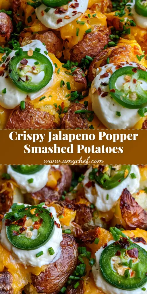 A handheld smartphone photo of crispy roasted Jalapeno Popper Smashed Potatoes topped with melted cheddar, white cream cheese sauce, and fresh jalapeno slices on a dark plate.