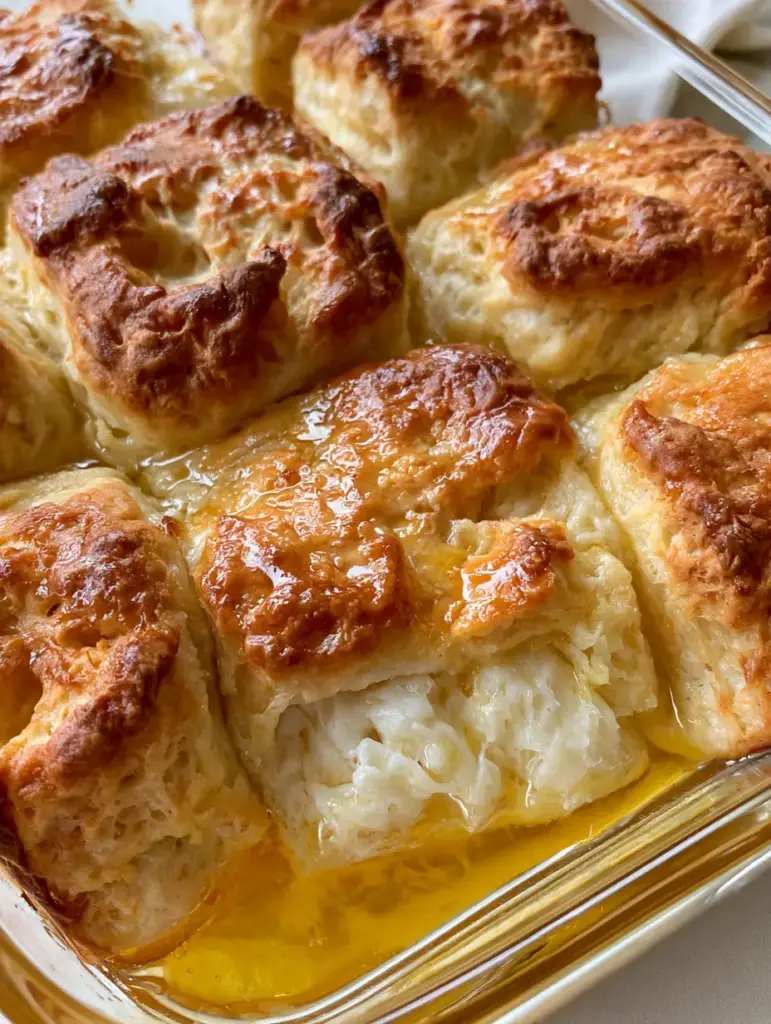 Close up of the fluffy white interior crumb of a square-cut Butter Swim Biscuit.