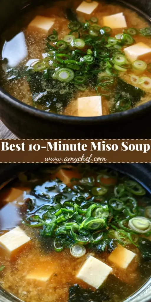 A steaming matte black bowl of Miso Soup Recipe with cloudy dark amber broth, white tofu cubes, and green scallions.