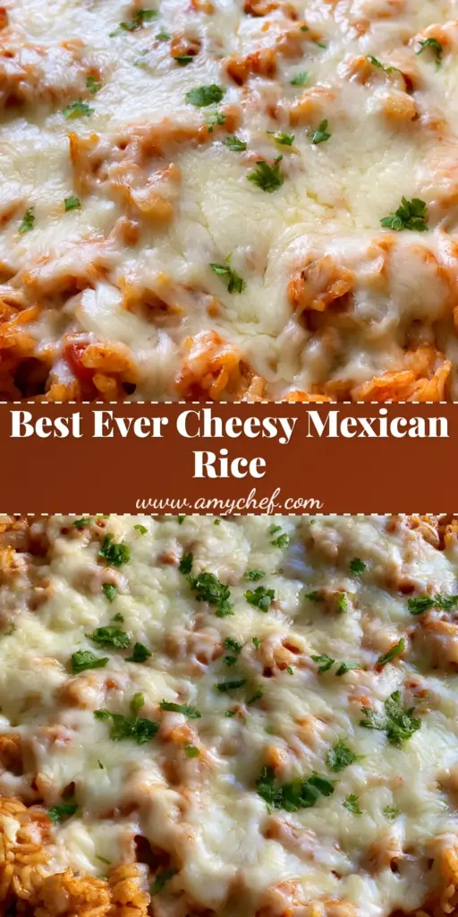 A handheld smartphone photo of a black skillet filled with reddish-orange Cheesy Mexican Rice, covered in a heavy layer of melted bubbly Monterey Jack cheese and cilantro.