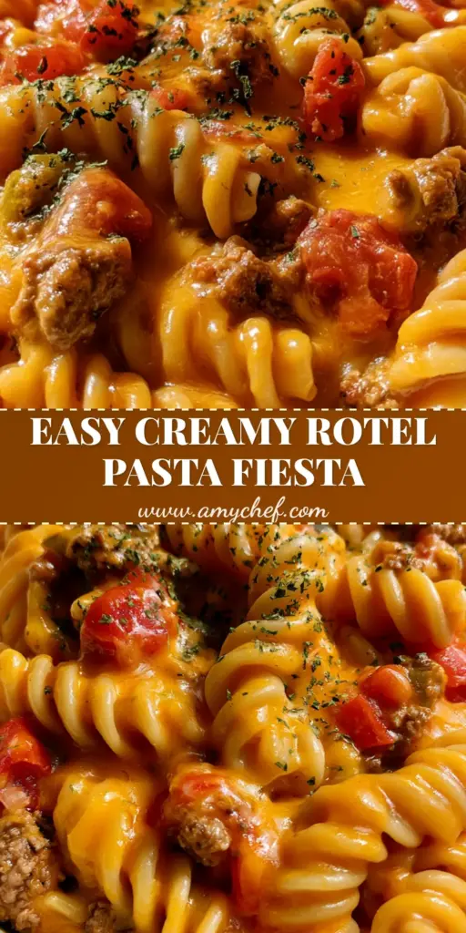 A top-down view of a creamy Rotel Pasta Recipe with rotini, beef, and melted cheese. (Rotel Pasta Recipe)