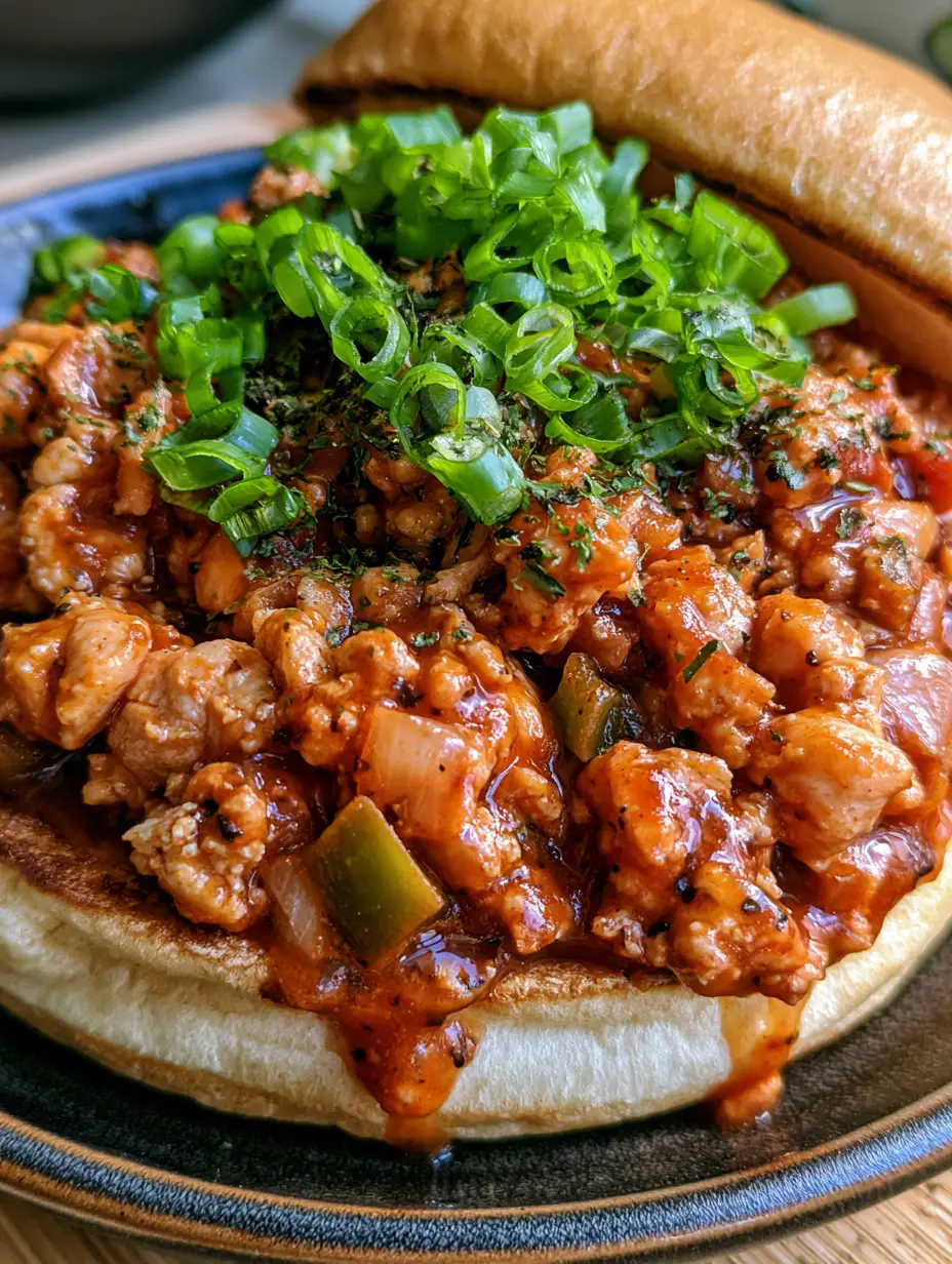 Cajun Chicken Sloppy Joes: The Zesty 30-Minute Dinner You Need 3 Close up of Cajun Chicken Sloppy Joes showing the finely crumbled chicken and thick reddish-brown sauce.