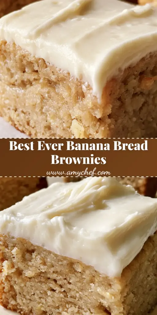 Close up photo of Banana Bread Brownies sliced into rectangles with thick cream cheese frosting on parchment paper.