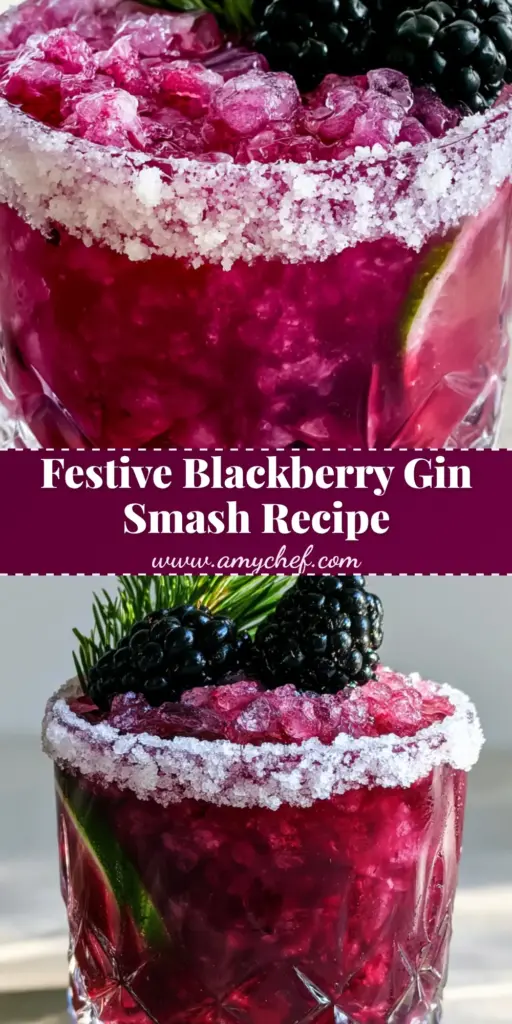 Blackberry Gin Smash: The Ultimate Festive & Refreshing Cocktail 4 A handheld smartphone photo of a festive Blackberry Gin Smash in a crystal tumbler with a thick sugar rim, pebble ice, and a pine sprig garnish.