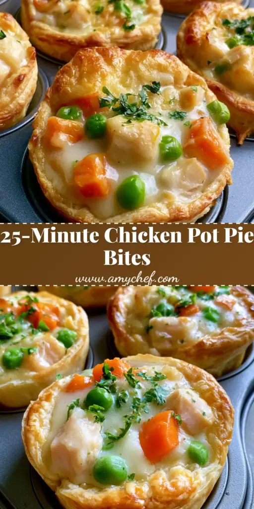 Handheld smartphone photo of mini Chicken Pot Pie Bites in a muffin tin with flaky golden-brown biscuit crust and creamy chicken filling.