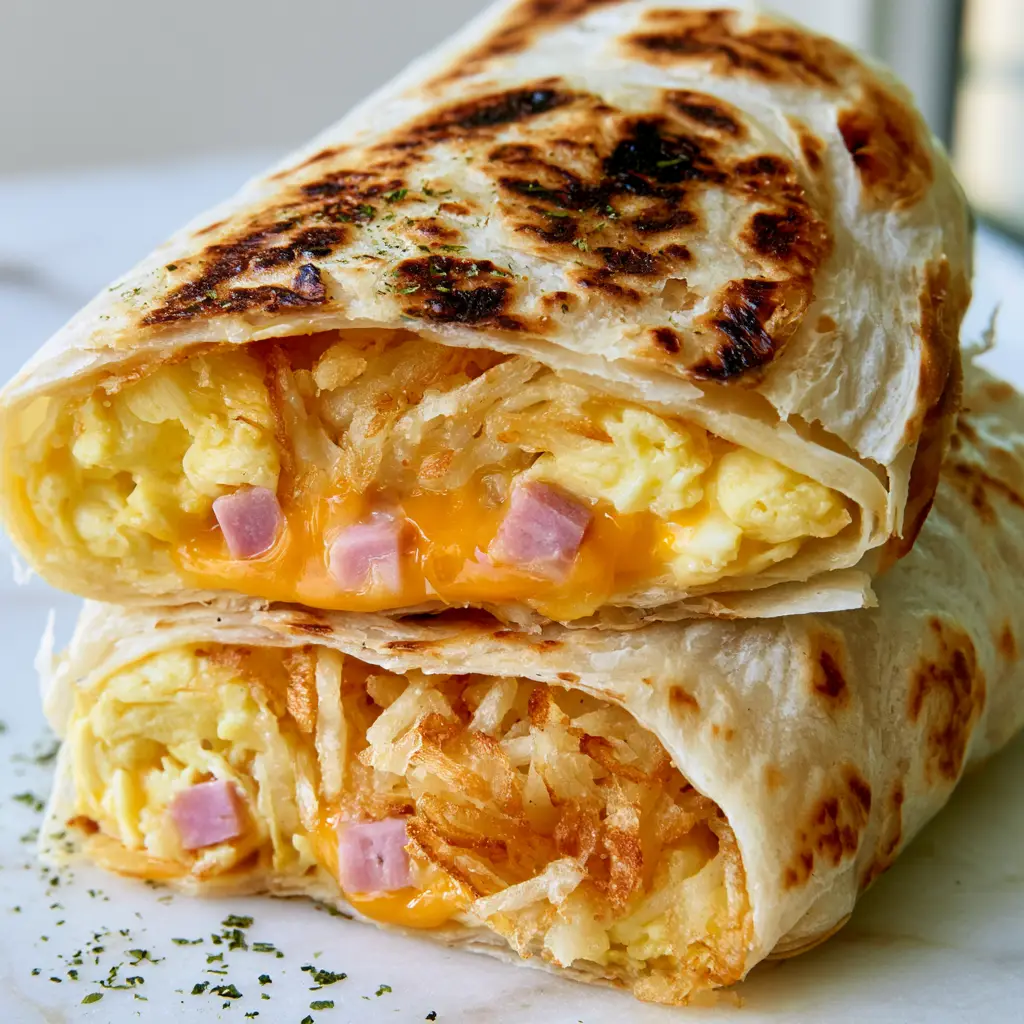 A high-angle shot of Air Fryer Breakfast Wraps with a sprinkle of green parsley flakes and visible charred golden-brown spots.